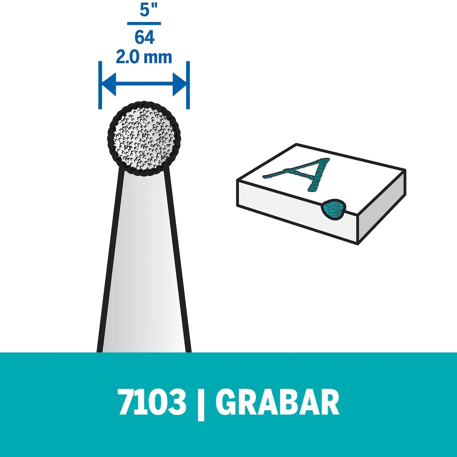 Fresa Diamantada De Grabado De Punta Redonda De 2,0mm Para Vidrio, Cerámica y Piedra (Modelo 7103) Dremel