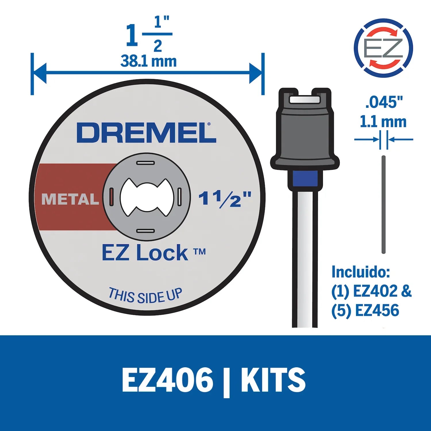 Set/Kit De Discos De Corte De 38,1mm Espesor De 1,1mm Para Metal 6 Piezas Sistema EZ Lock Cambio Rápido (Modelo EZ406) Dremel