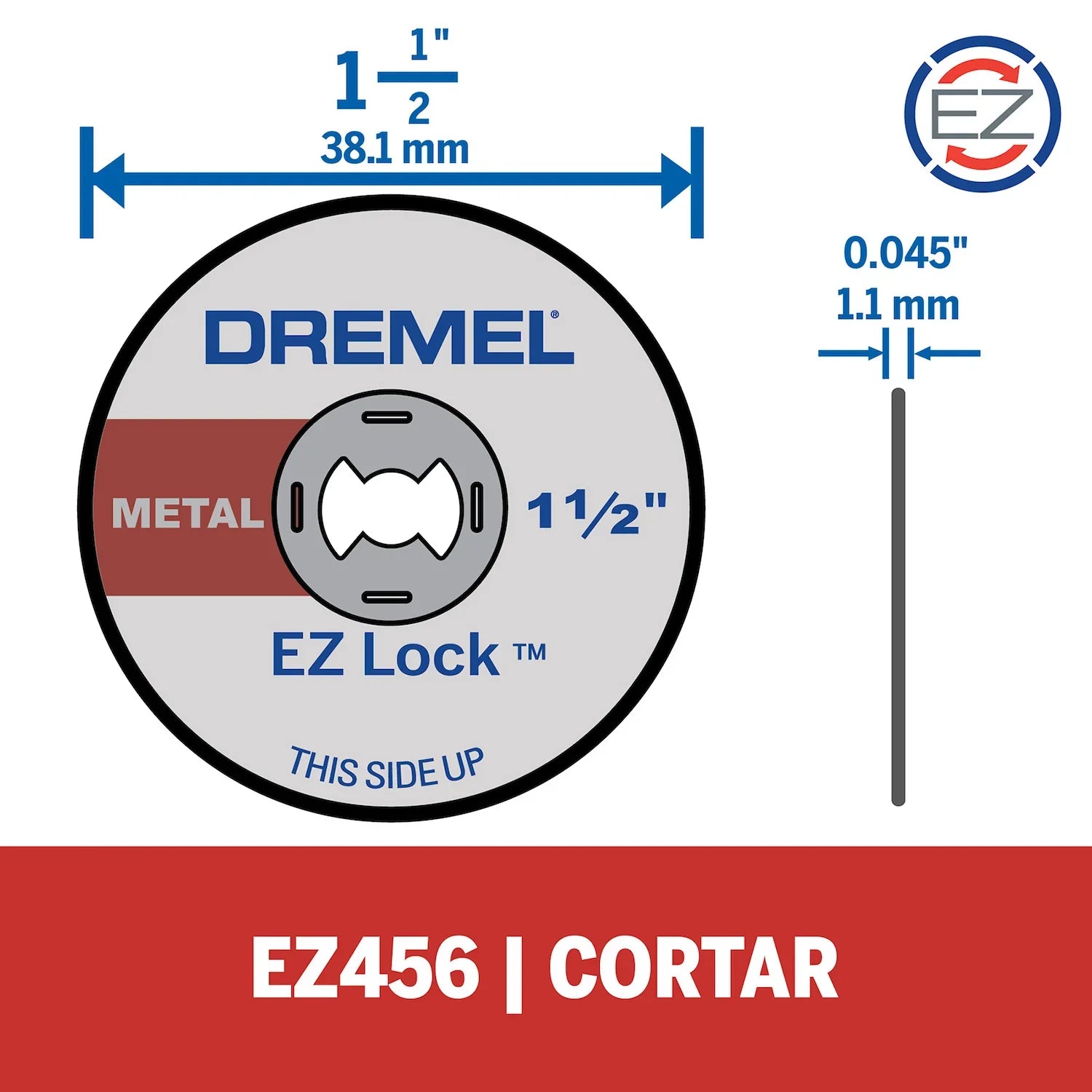 Disco De Corte De 38,1mm Espesor De 1,1 Para Metal Sistema EZ Lock Cambio Rápido (Modelo EZ456) Dremel