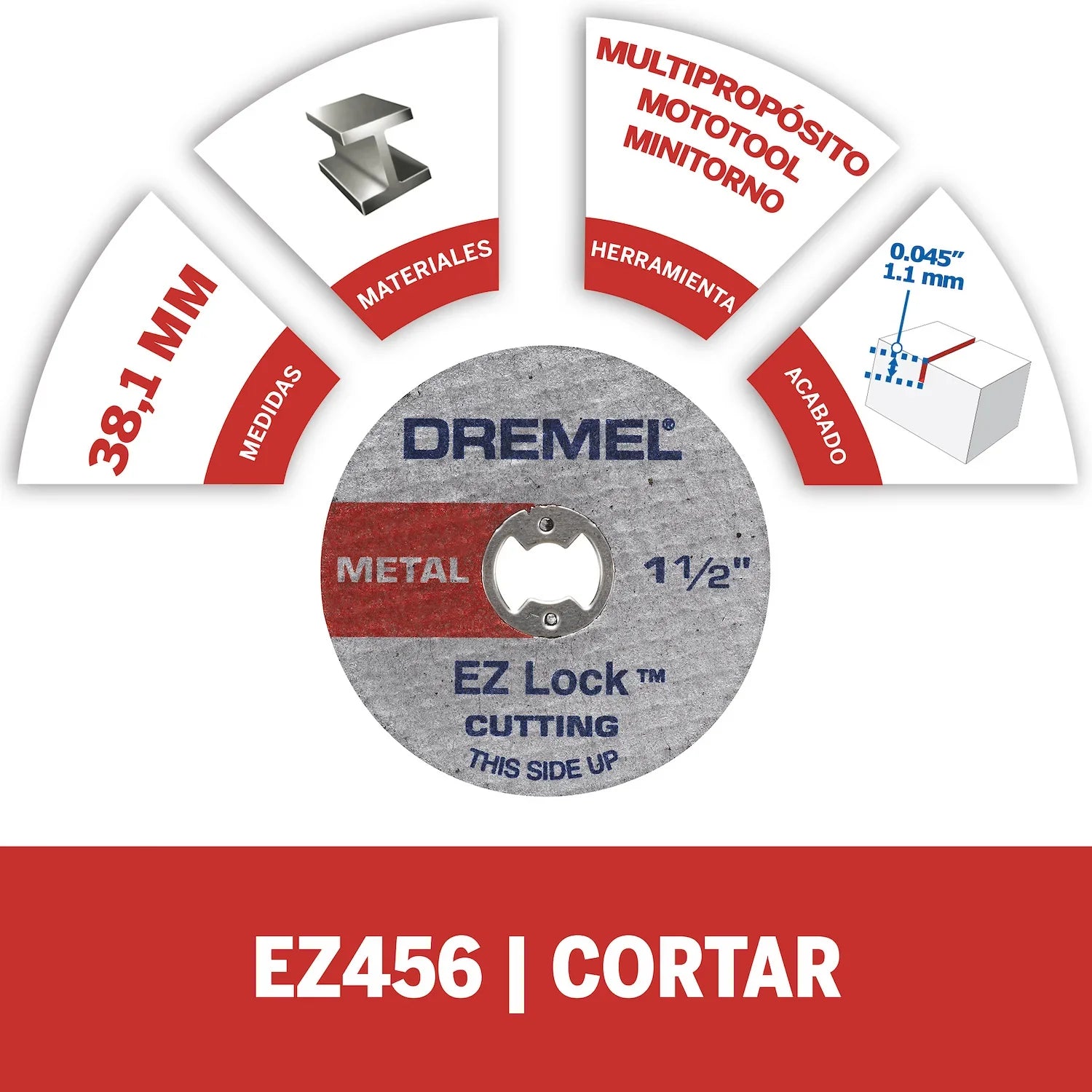 Disco De Corte De 38,1mm Espesor De 1,1 Para Metal Sistema EZ Lock Cambio Rápido (Modelo EZ456) Dremel